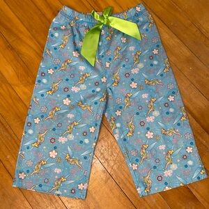 Disney Tinker Bell Pants XS Girls Blue Floral Elastic Bow Wide Leg